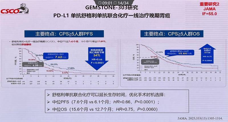 GEMSTONE-303研究PFS和OS曲线 GEMSTONE-303研究PFS和OS曲线